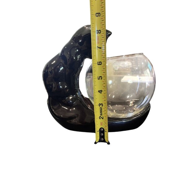 Vintage Haeger Pottery Black Cat Sculpture With Fish Bowl Planter 8" - Picture 7 of 10